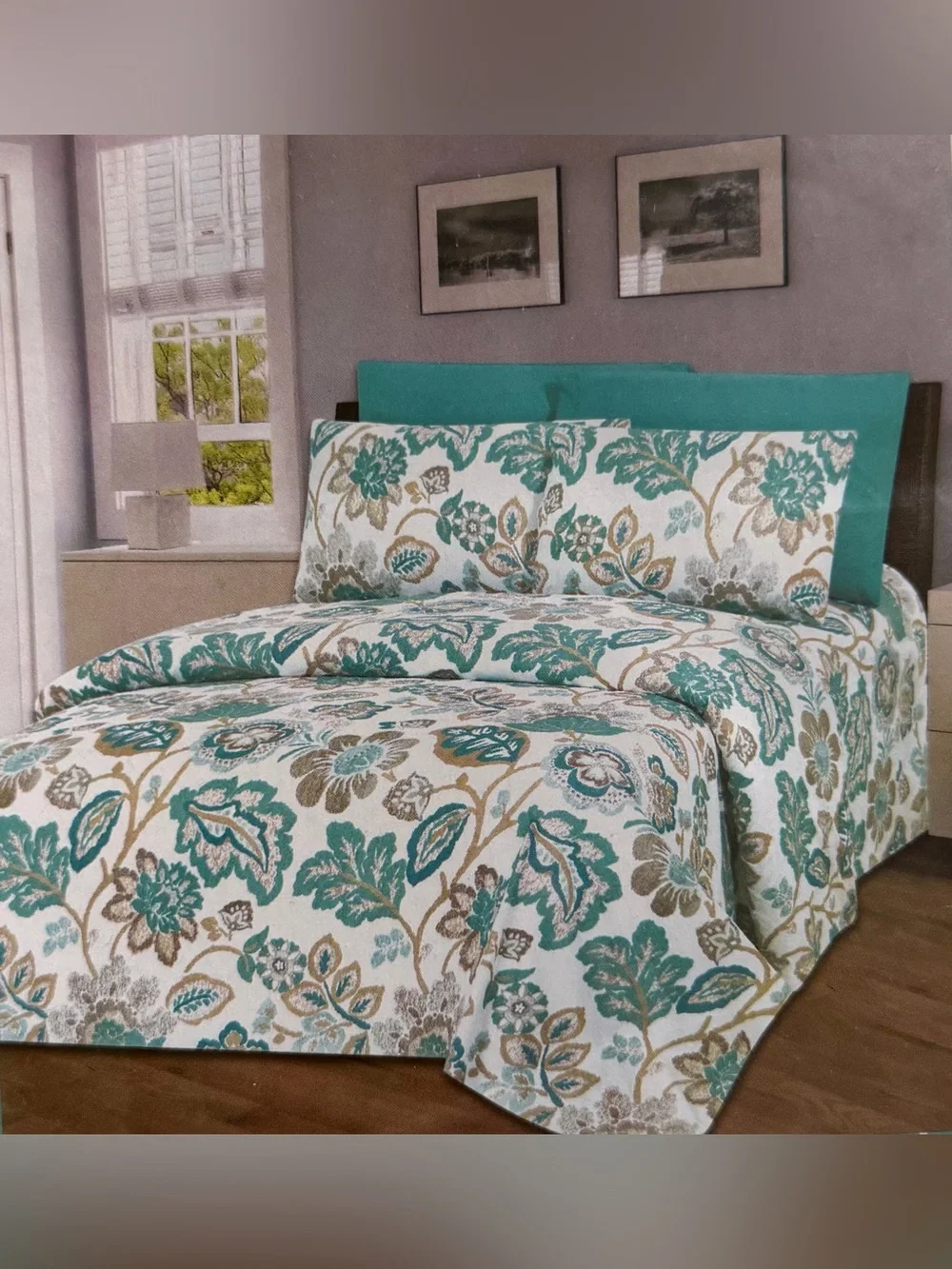 Glory Home 6 piece Full set Sheets style 1095 Teal & Brown NWT